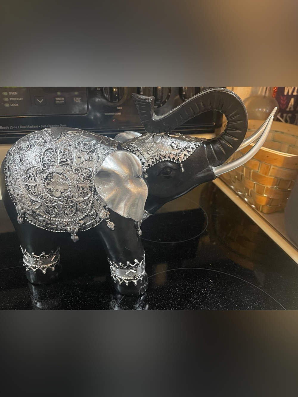 Statue sculpture Black & Silver Elephant Figurine Detailed, Gorgeous Paint decor